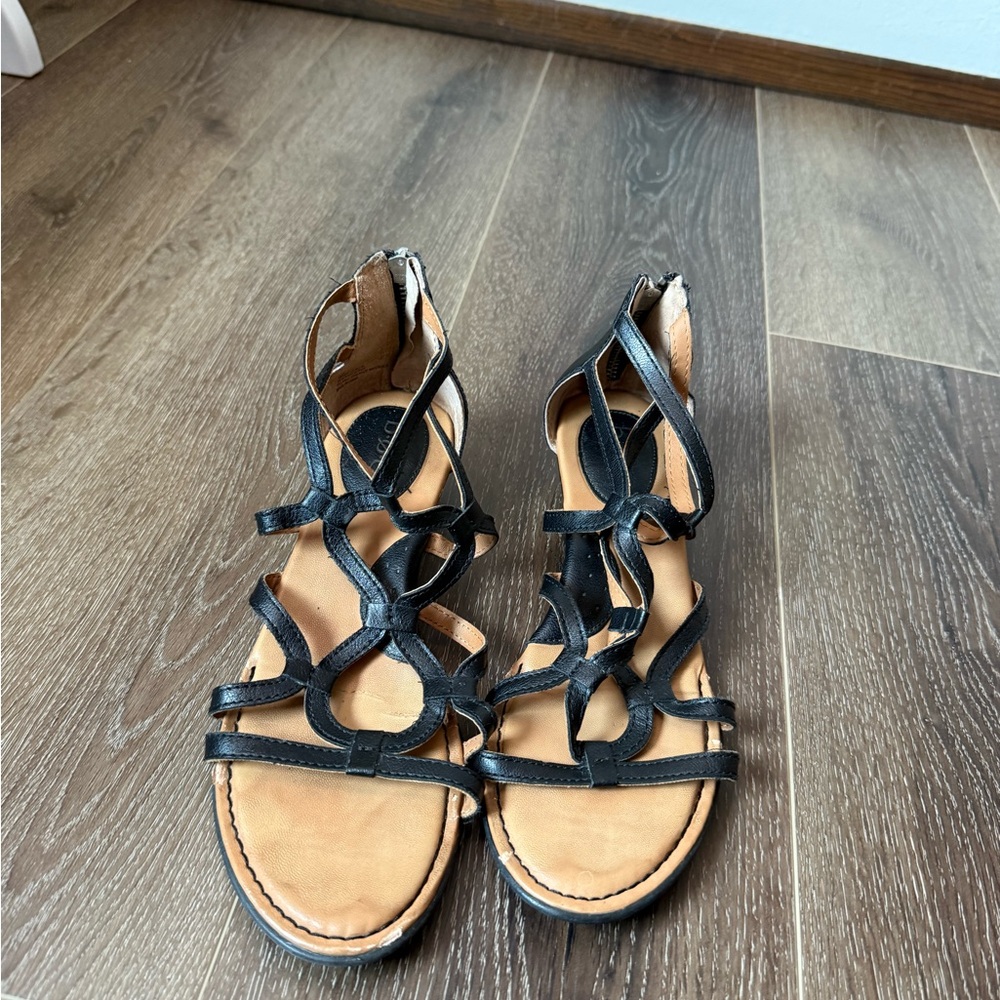 Black strappy heeled sandals